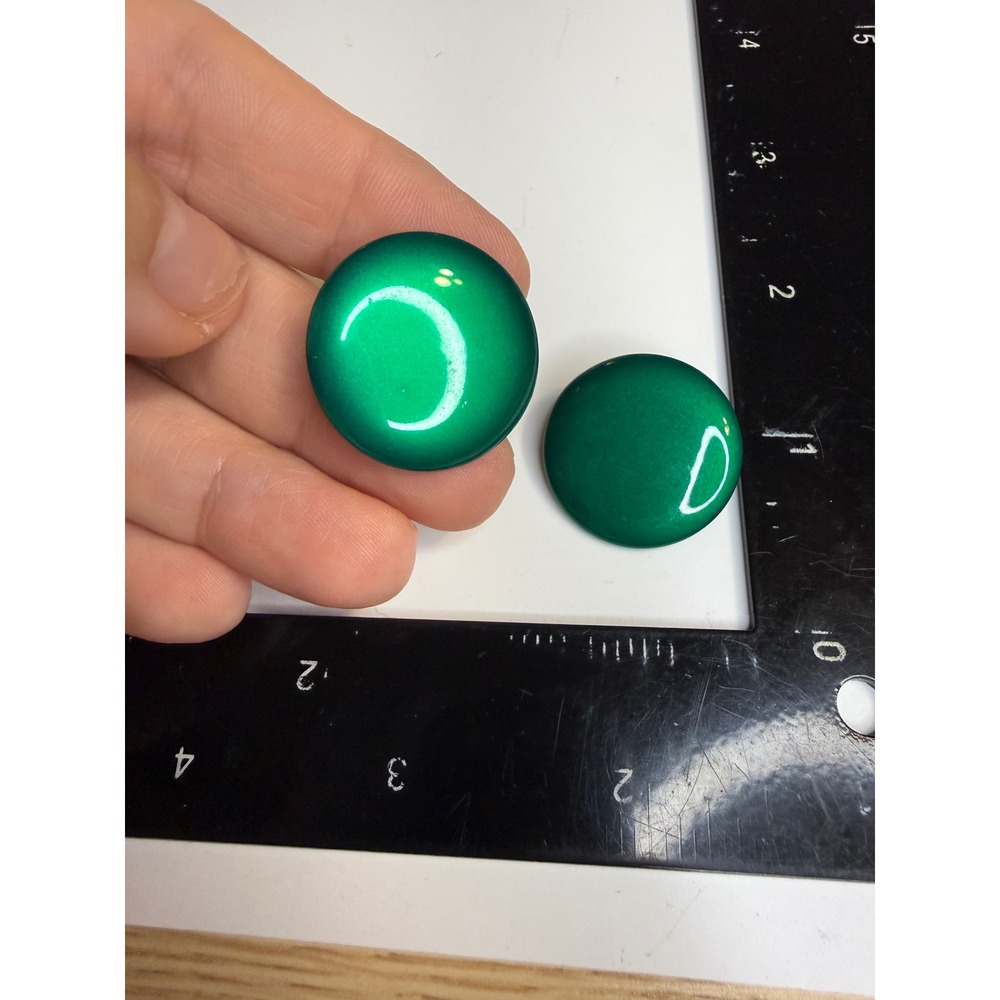 Vintage Green Enamel Button Clip On Earrings Oversized Domed Statement Jewelry